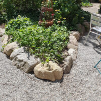 Beet mit Natursteinen umrahmt